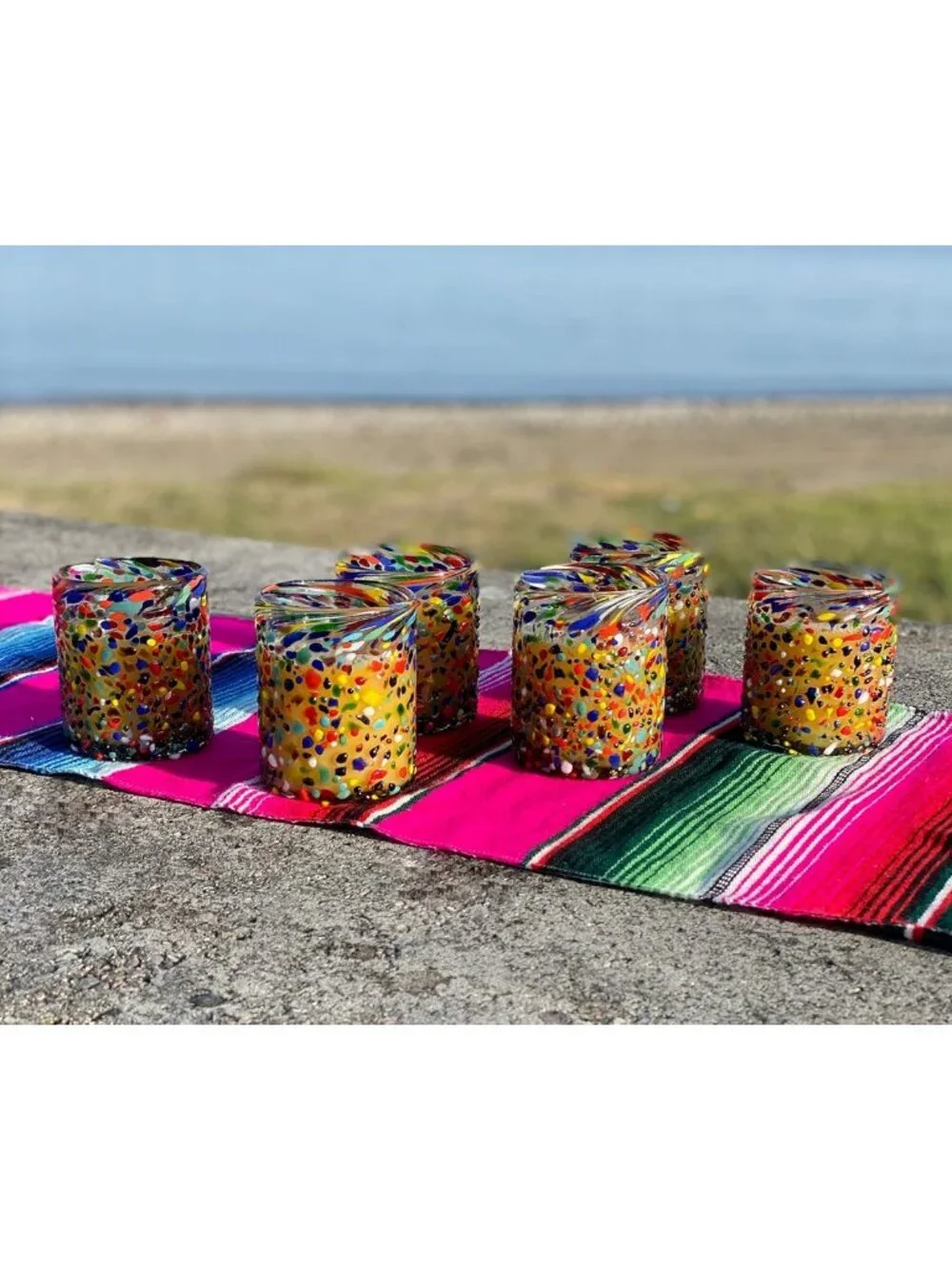 Colorful Hand Blown Mexican Tumbler Glasses – Set of 6 Confetti Drinkware (10